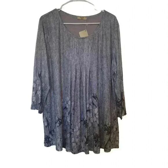 Timeson Women's Gray Poly/Spandex Floral Relaxed Fit Top NEW - Picture 2 of 14